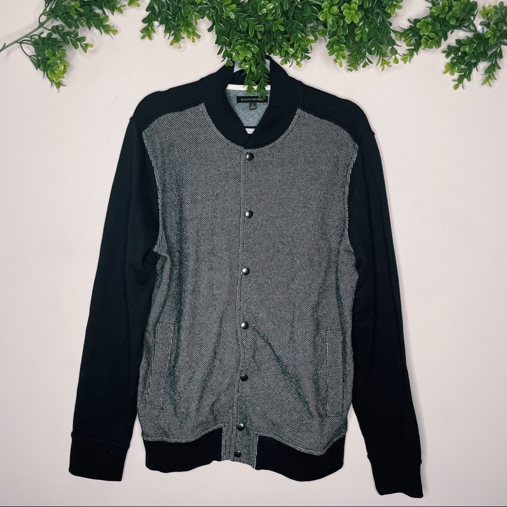 Mens Banana Republic Black Grey Light Weight Bomber Jacket sz L